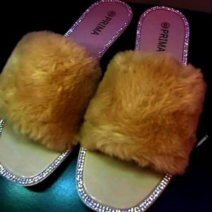 Furry rhinestone slides